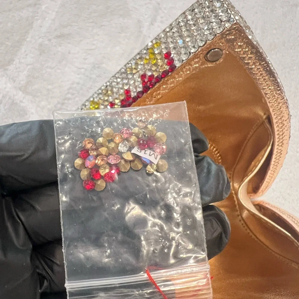 Embellished Pizza Slice Rhinestone Clutch in Red, Gold & Clear - Picture 13 of 16